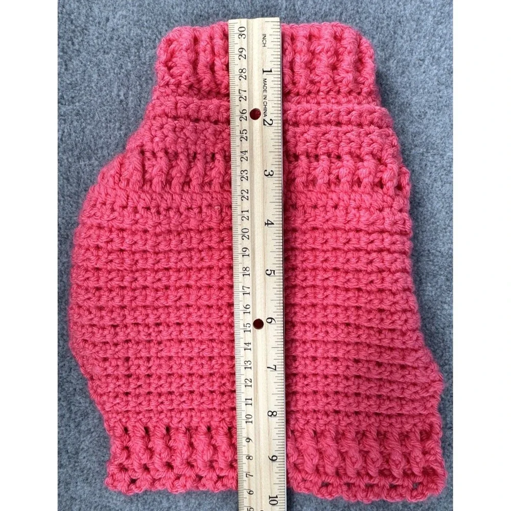 Extra Small Dog Sweater Crochet Bright Pink Rhinestone Button